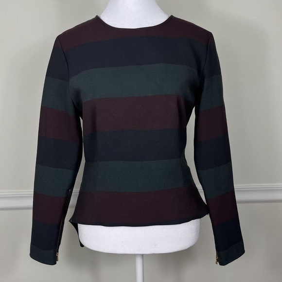 FEMME D'ARMES Striped Crew Neck Long Sleeve High Low Top Zipped Cuffs Size Small - Picture 1 of 10